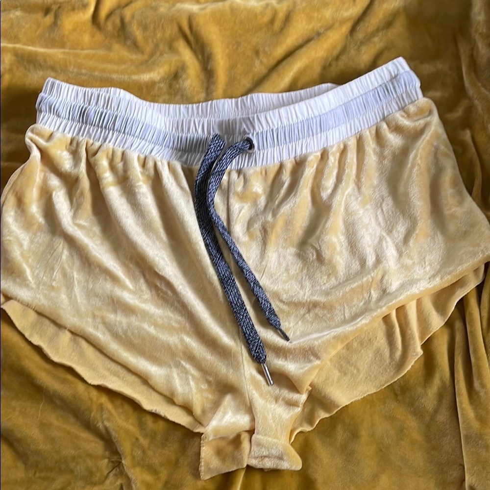 Free People Yellow Velvet Run Shorts